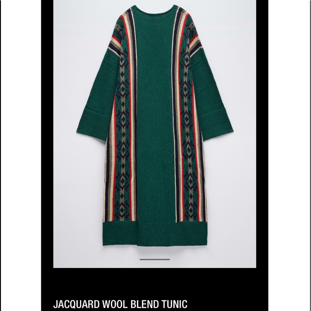 Wool blend green jacquard long tunic sweater - Picture 13 of 15